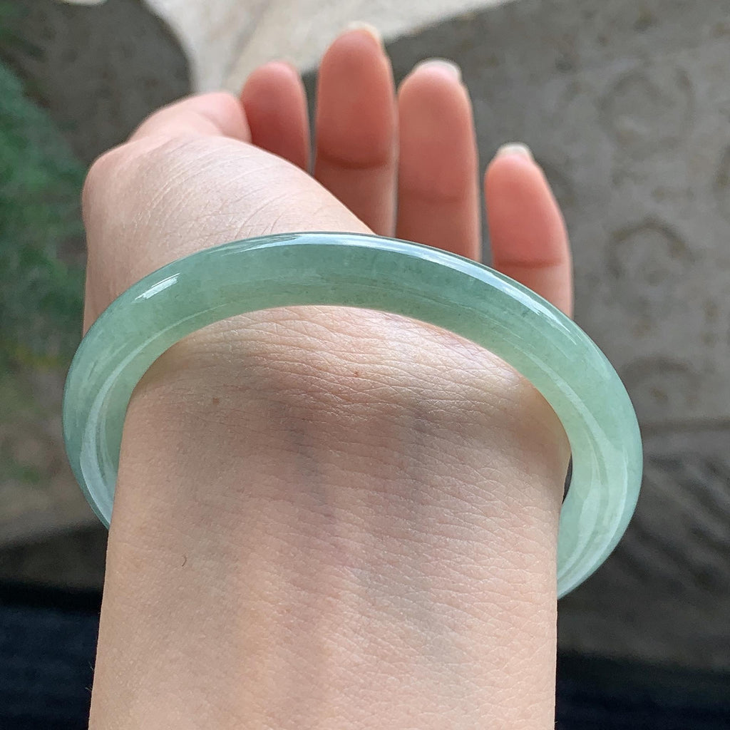 细糯种 湖水绿圆条手镯 53圈 天然缅甸A货翡翠（yc699561）