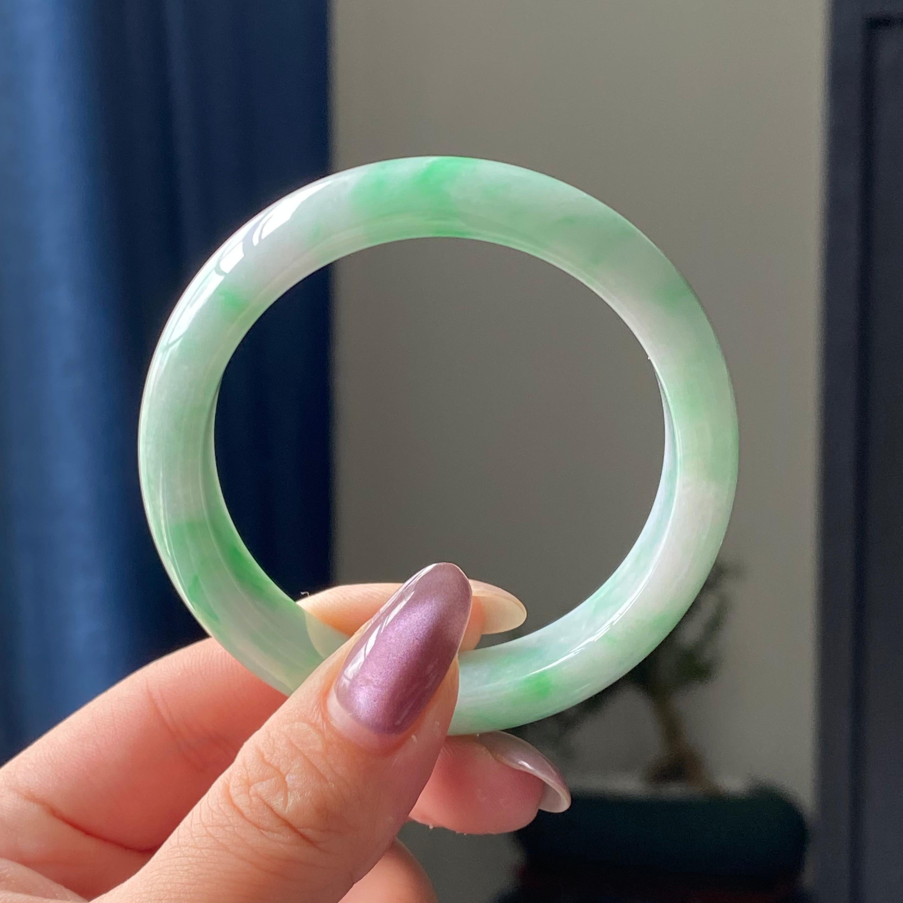 细糯种白底青平安镯手镯（53圈）（yc195685）