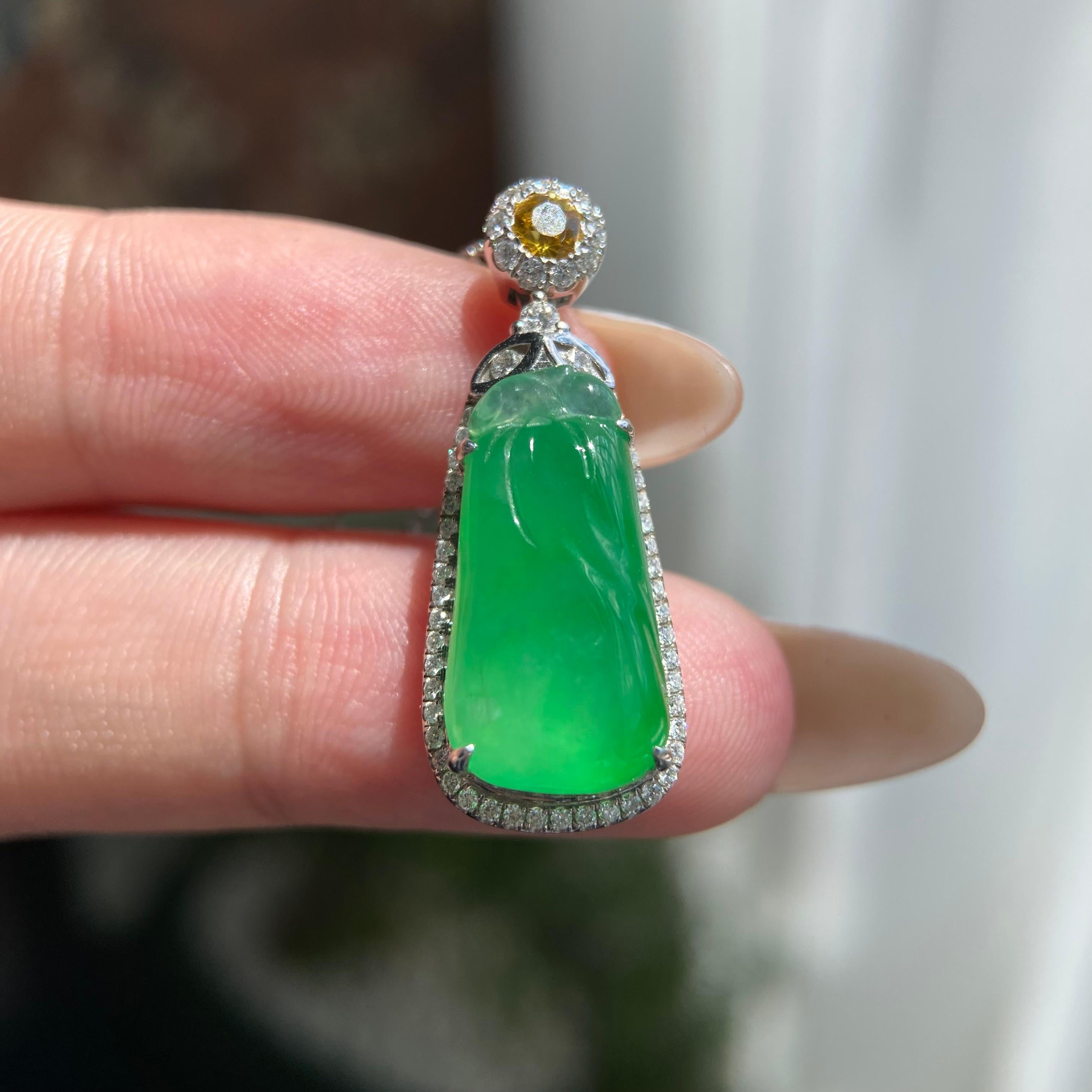 18k金钻镶冰种满绿福瓜吊坠（yc209959）