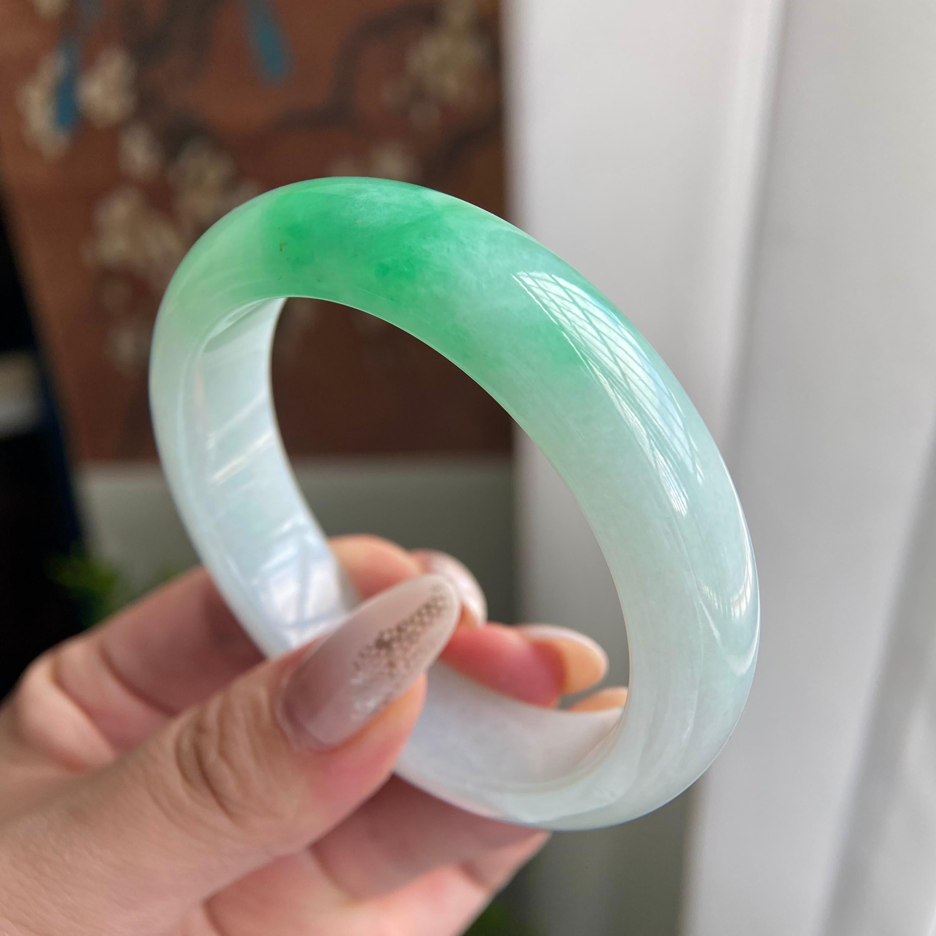 细糯种白底青平安镯（56圈）（yc211738）