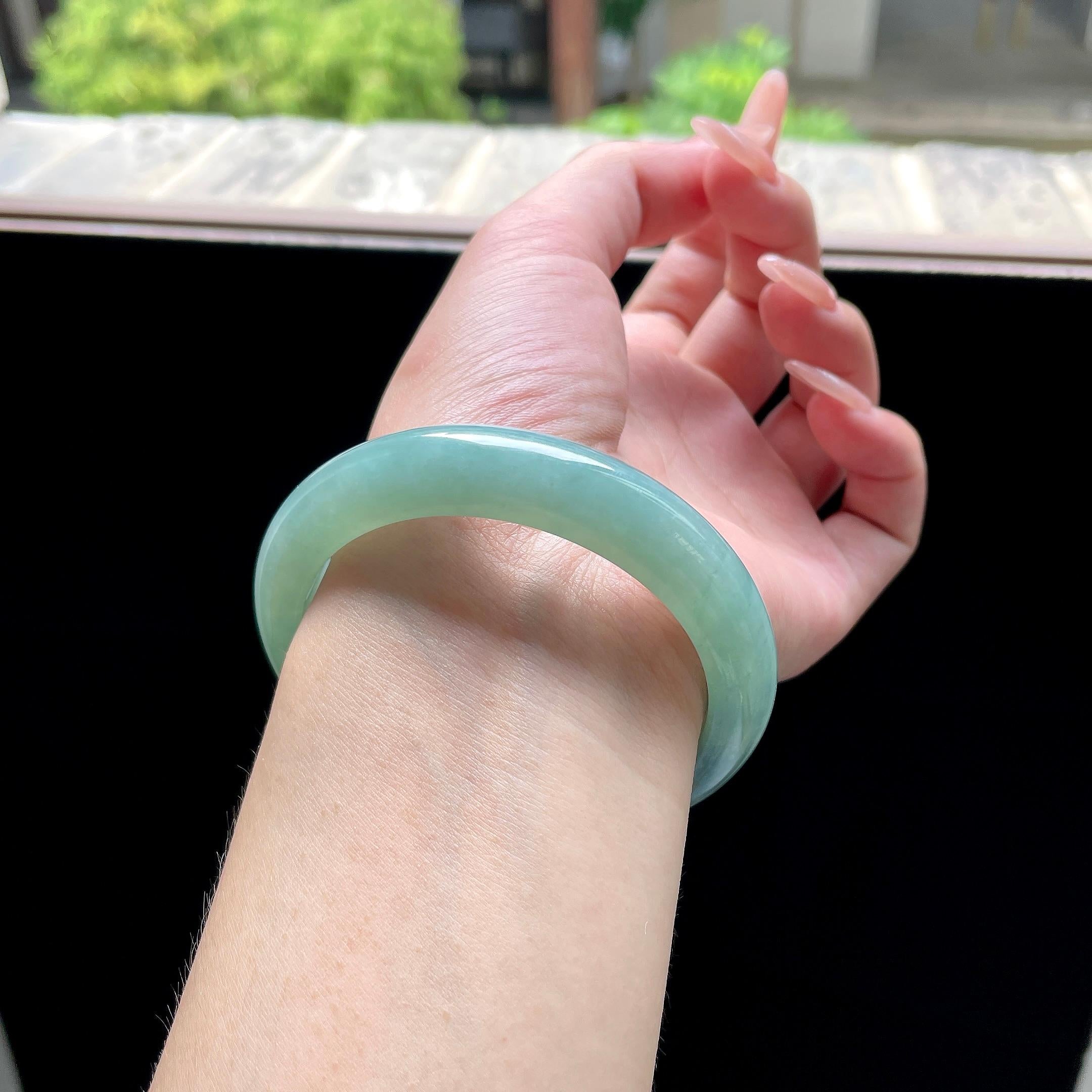 糯种油青色湖水绿正圈平安镯 57圈 天然缅甸A货翡翠（yc522705）