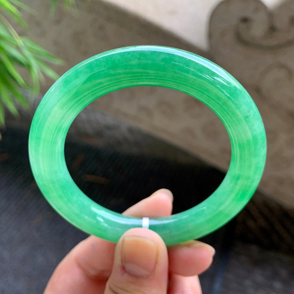 糯化满绿圆条手镯（53mm）（yc015974）