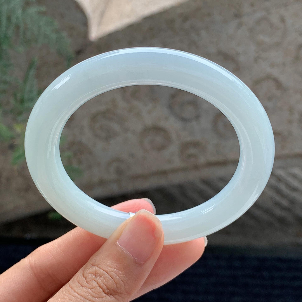 糯冰种 晴底圆条手镯 55圈 天然缅甸A货翡翠（yc698032）