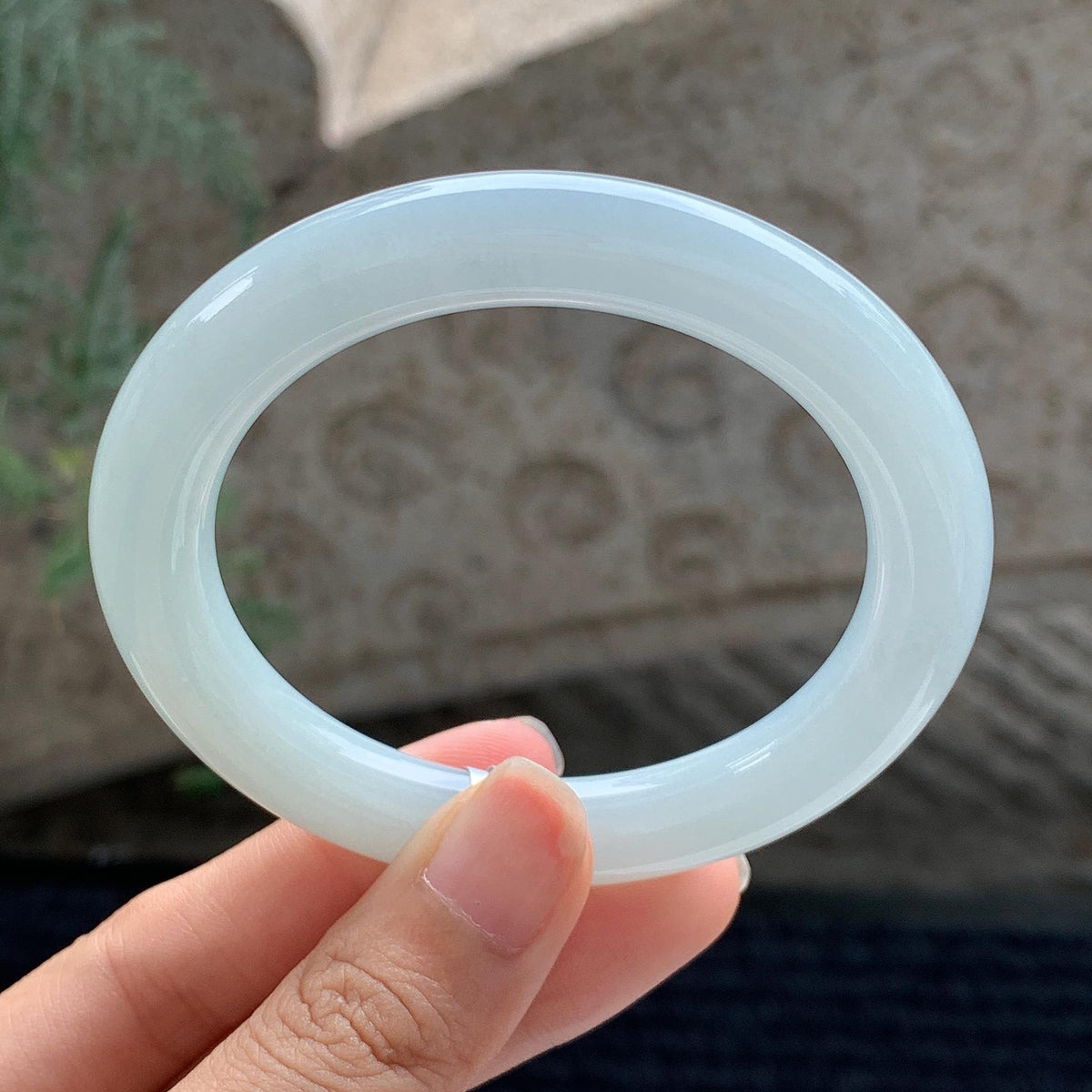 糯冰种 晴底圆条手镯 55圈 天然缅甸A货翡翠（yc698032）
