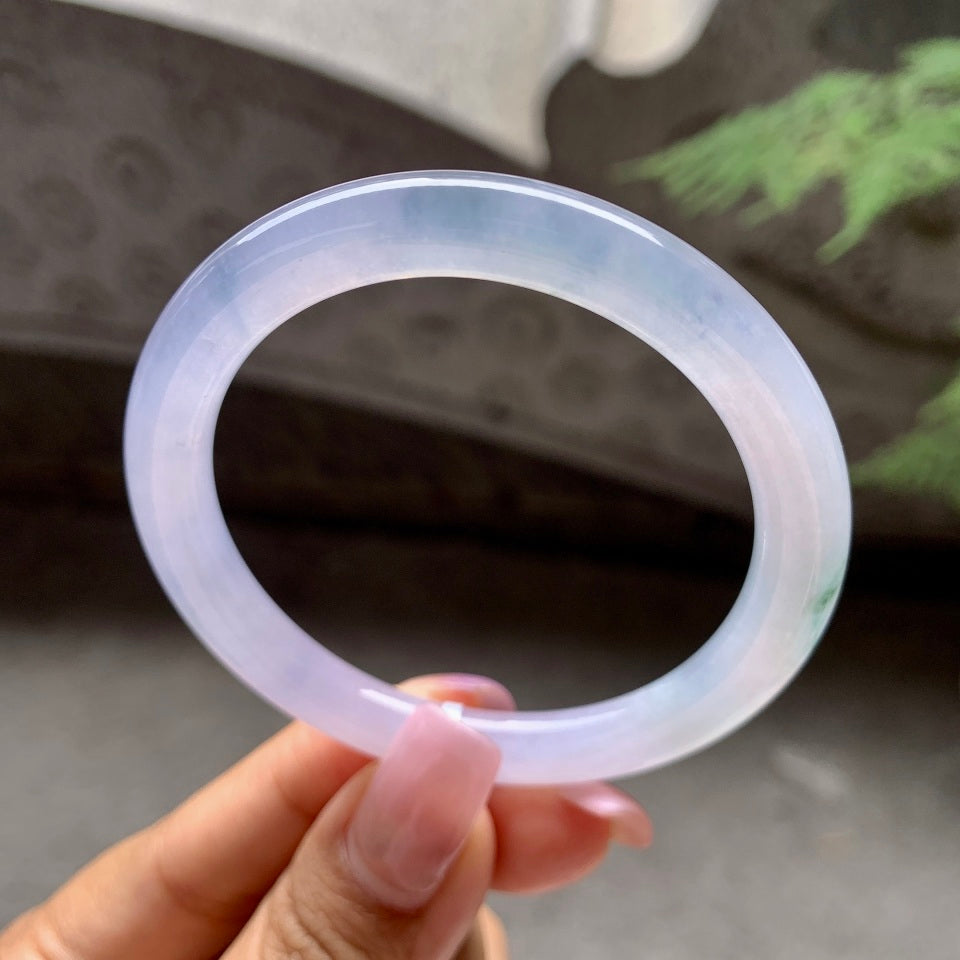 糯冰种淡紫罗兰飘花圆条手镯（52.2mm）（yc106292）