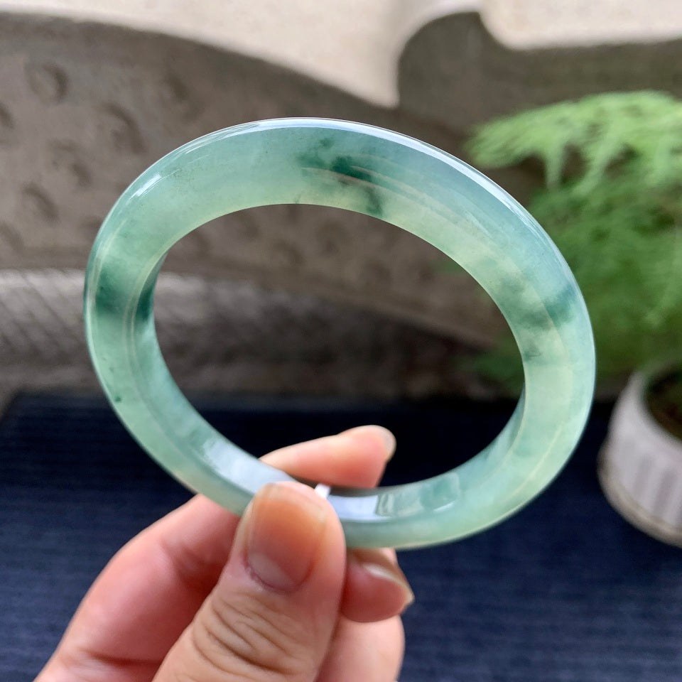 细糯种油青飘花泥鳅背手镯（56.5mm）（yc096600）