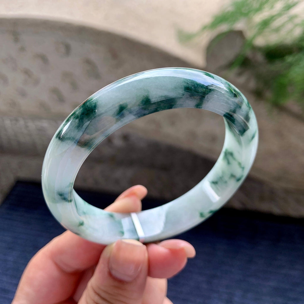 细糯种飘蓝花正圈平安镯 57.2圈口 天然缅甸A货翡翠（yc537895）