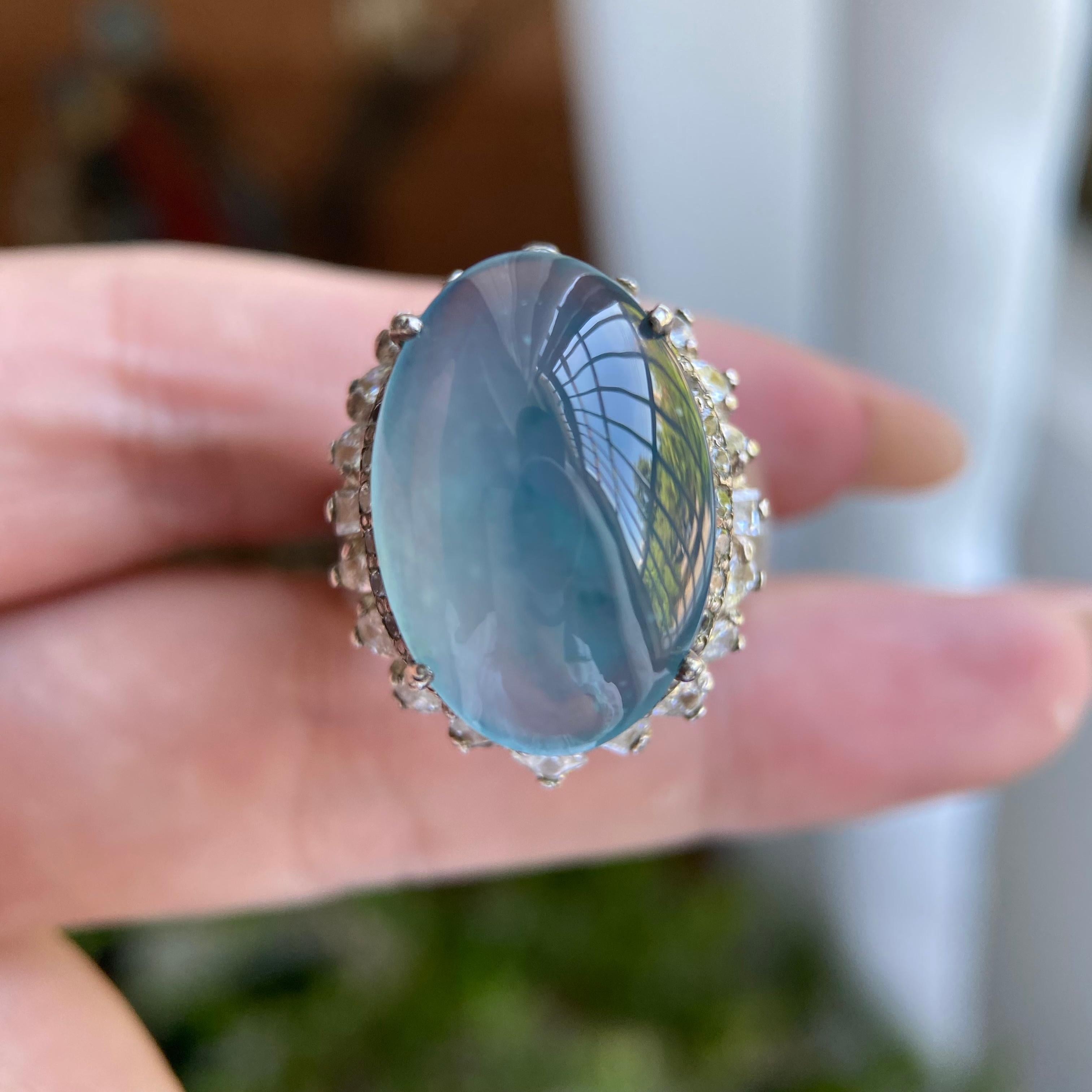 冰种蓝底鸽子蛋戒面裸石（yc234324）