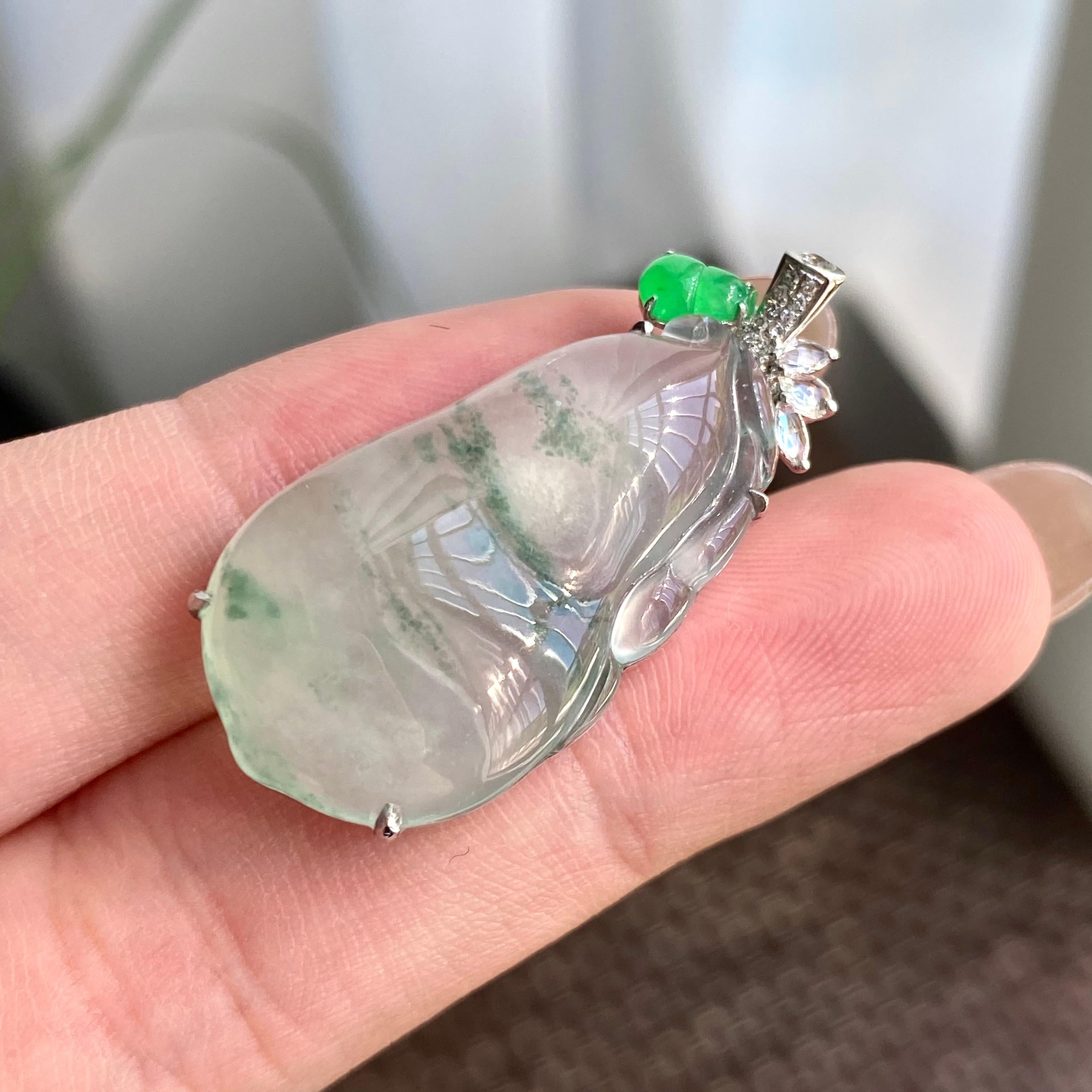 18k金钻镶冰种飘花福瓜吊坠（yc266239）