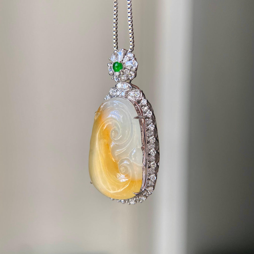 18k金钻镶冰种黄翡如意吊坠（yc216830）