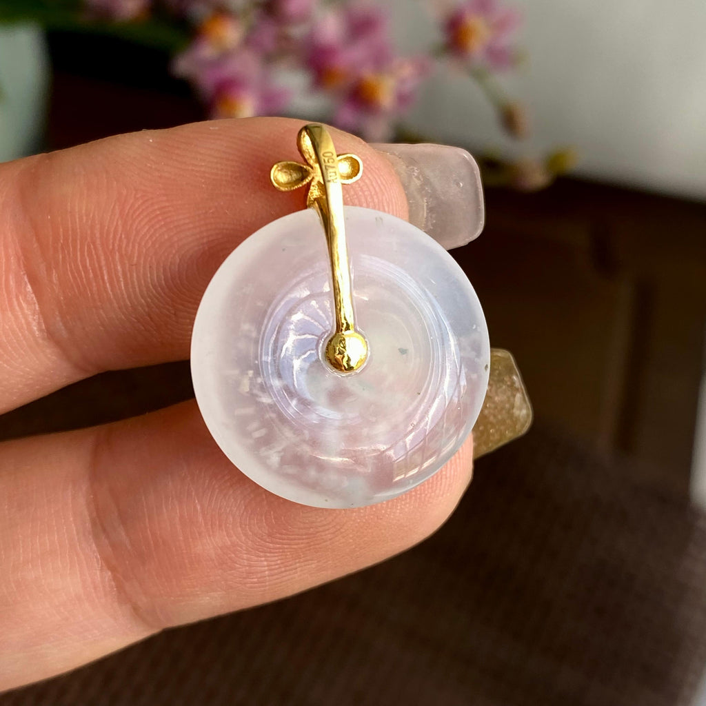 18K金钻镶冰种雪花棉平安扣吊坠（yc293805）