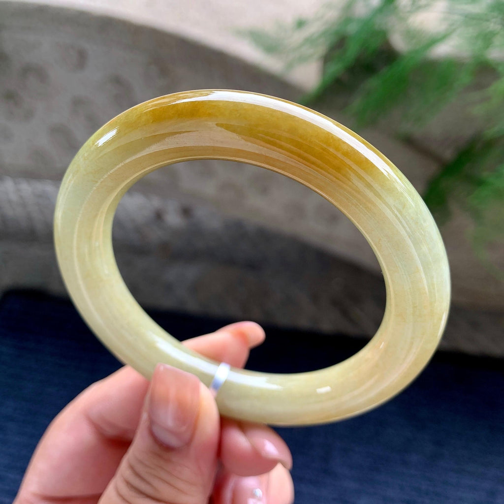 细糯种黄翡圆条手镯 57圈口 （yc537871）