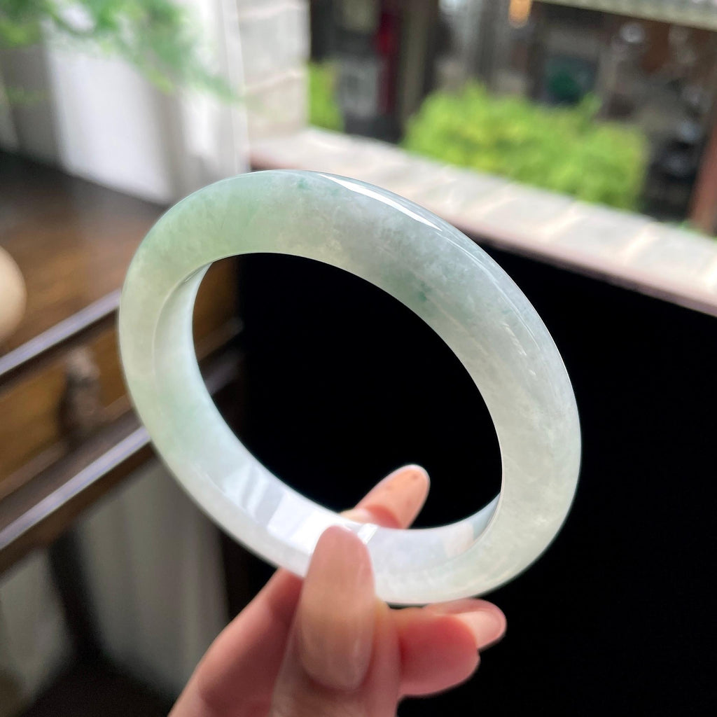 糯种飘花正圈平安镯 54.5圈 天然缅甸A货翡翠（yc696427）