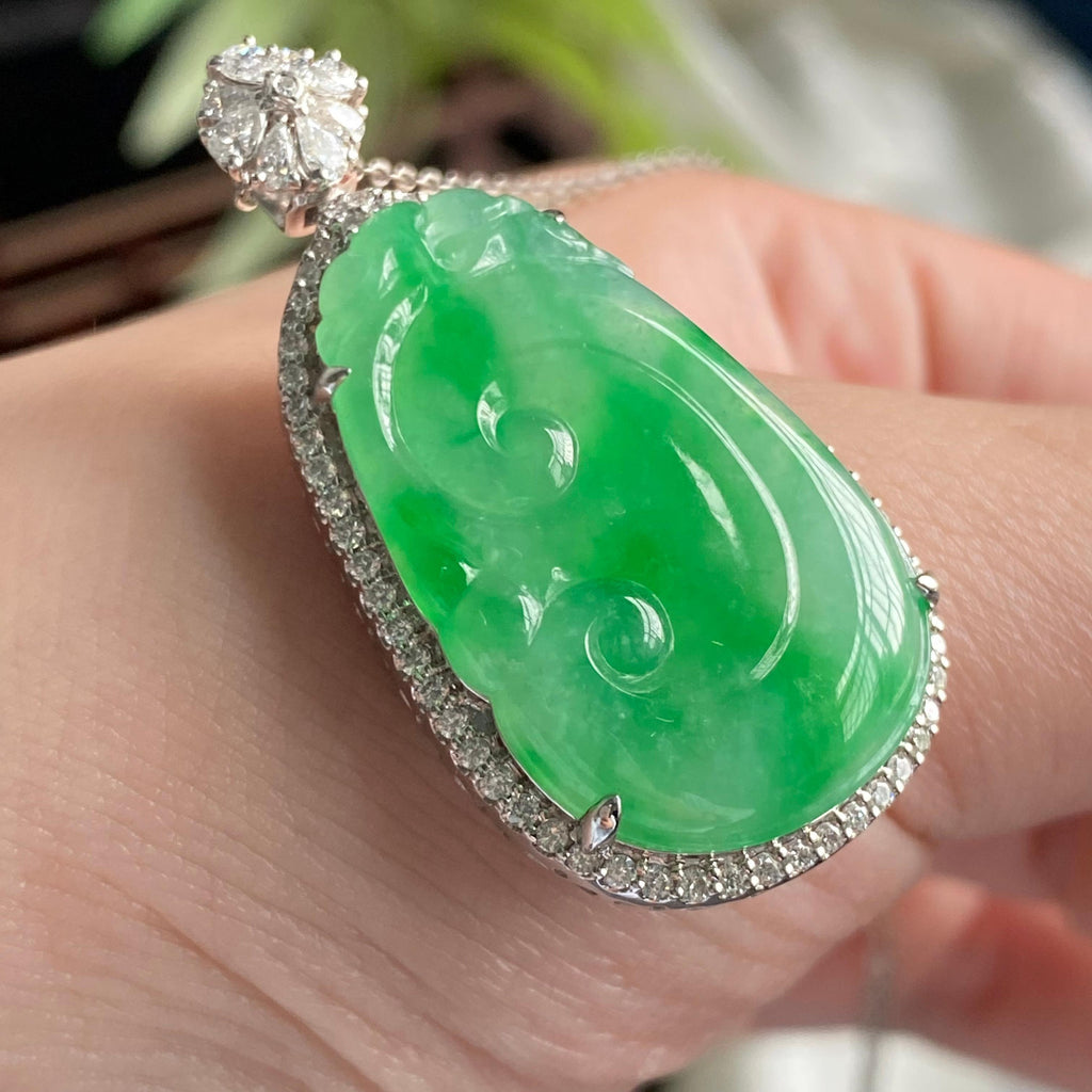 18k金钻镶冰种满绿如意吊坠（yc197330）