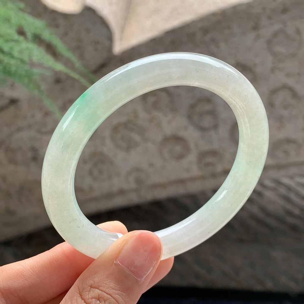 细糯种 飘绿正圈平安镯 55圈 天然缅甸A货翡翠（yc701167）