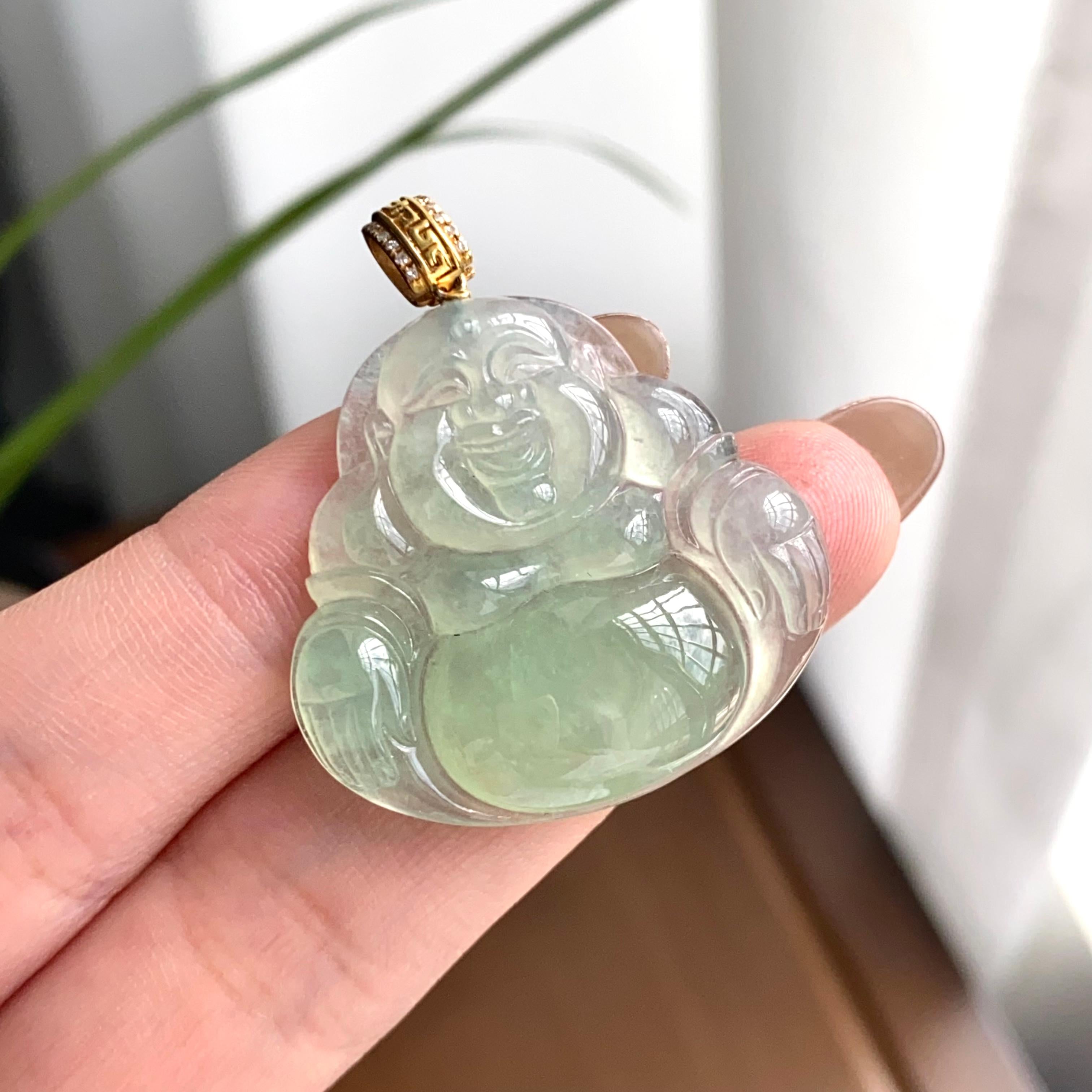 18k金镶冰种晴底佛公吊坠（yc262730）