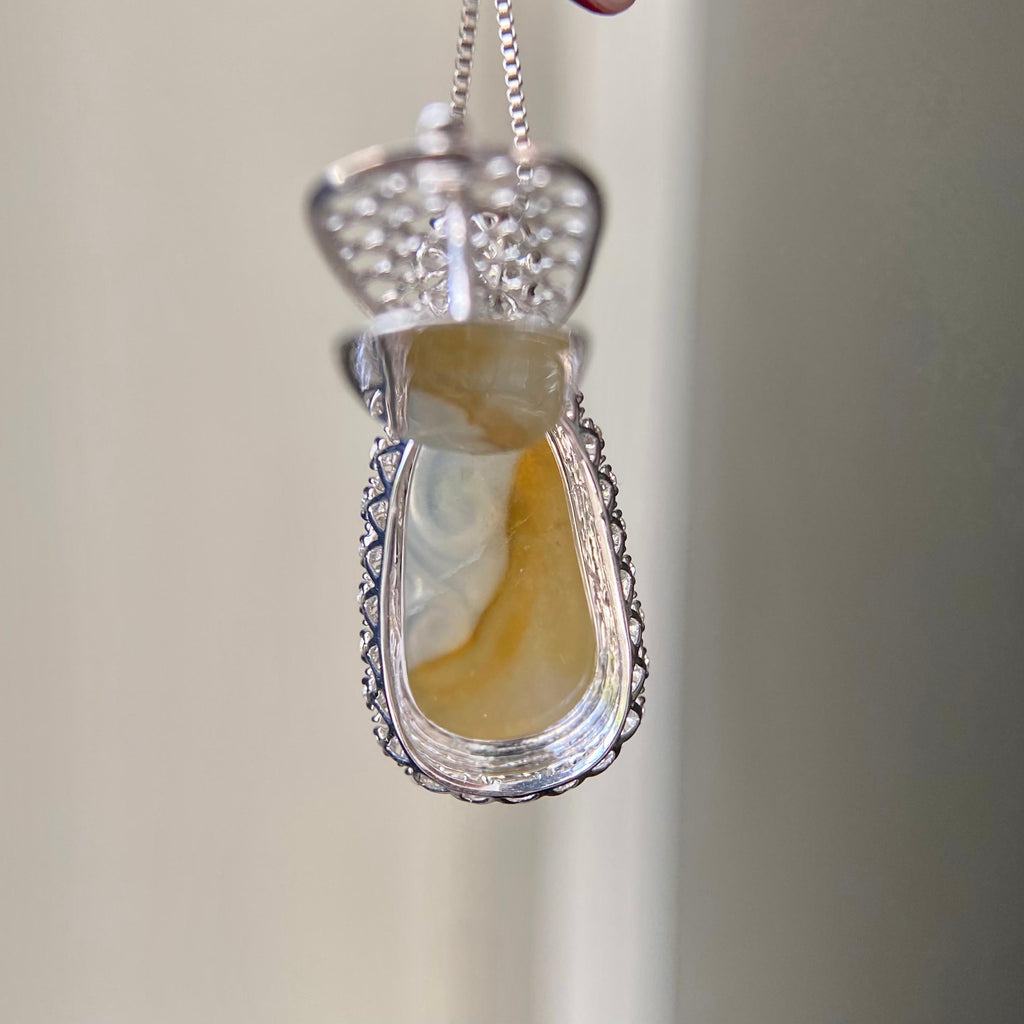 18k金钻镶冰种黄翡如意吊坠（yc216830）