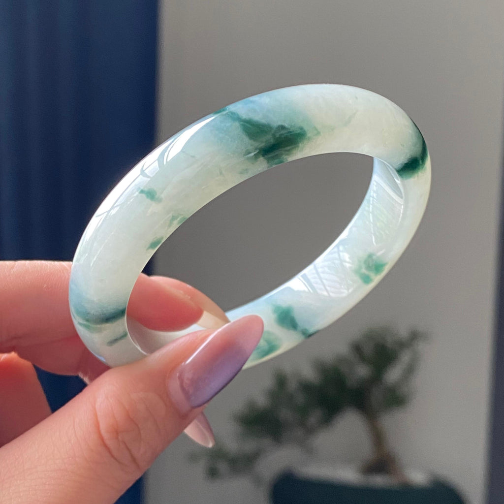 糯冰种飘花平安镯手镯（55圈）（yc195225）