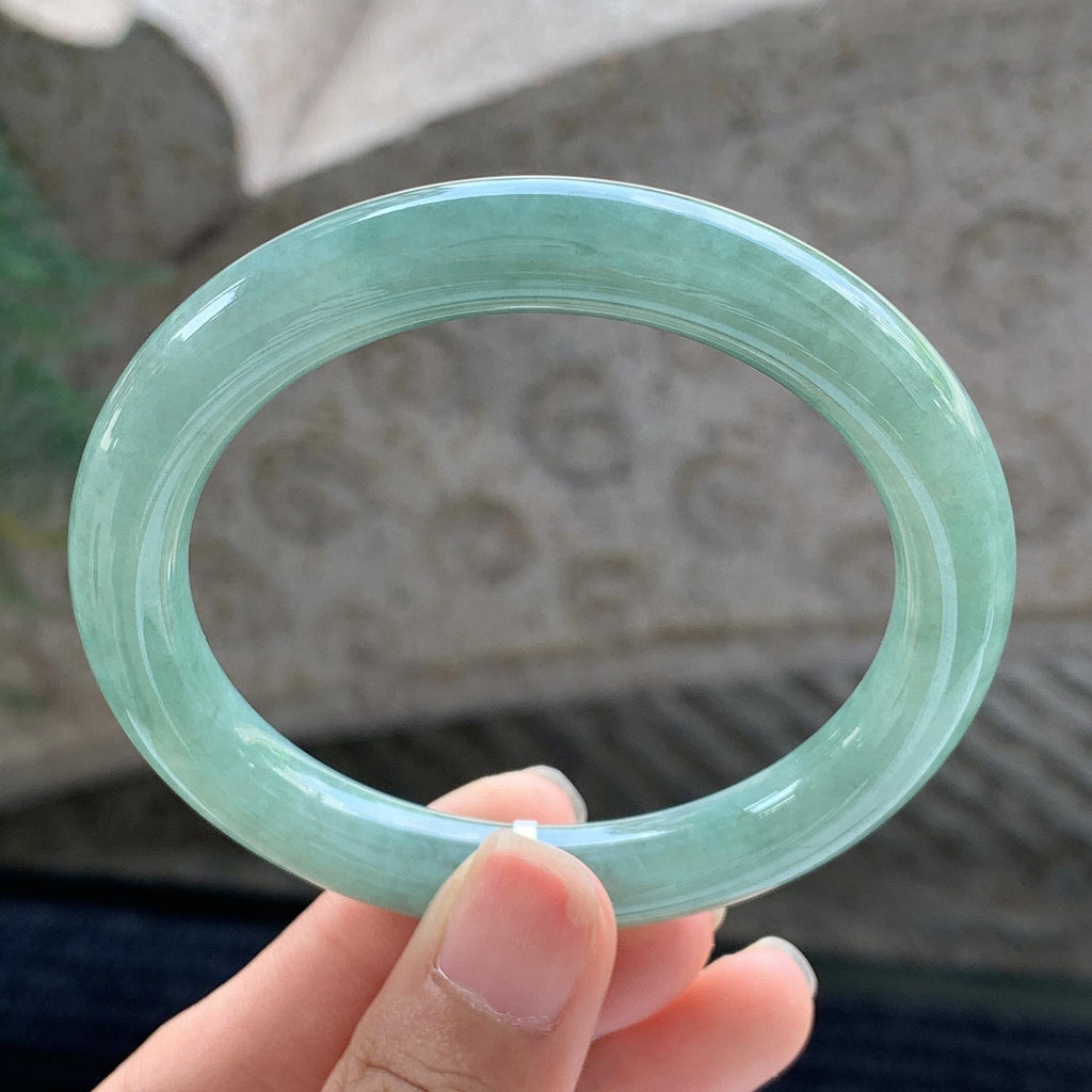 糯种 湖水绿圆条手镯 54.5圈 天然缅甸A货翡翠（yc699566）