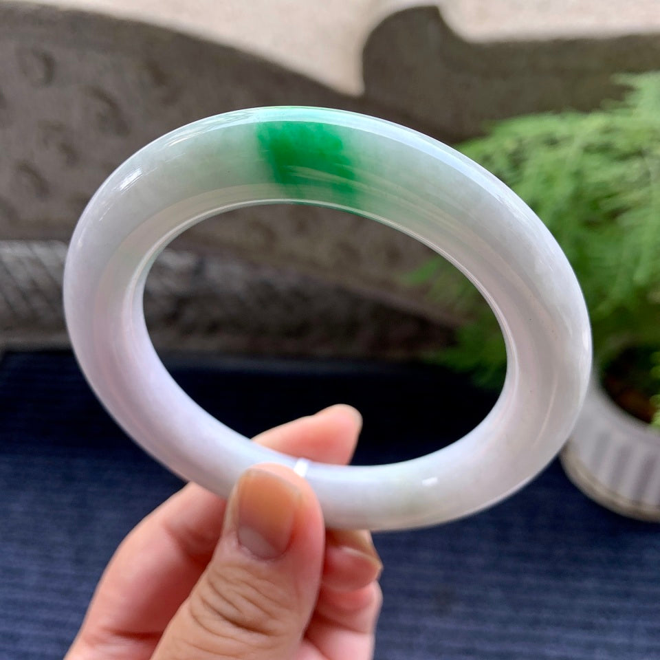 糯种白底青圆条手镯（59.8mm）（yc093308）