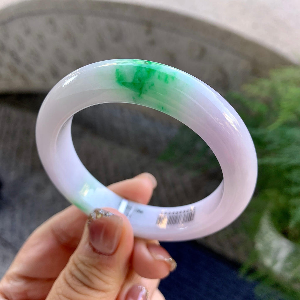 糯种淡粉底飘绿平安镯（52.2mm）（yc274595）