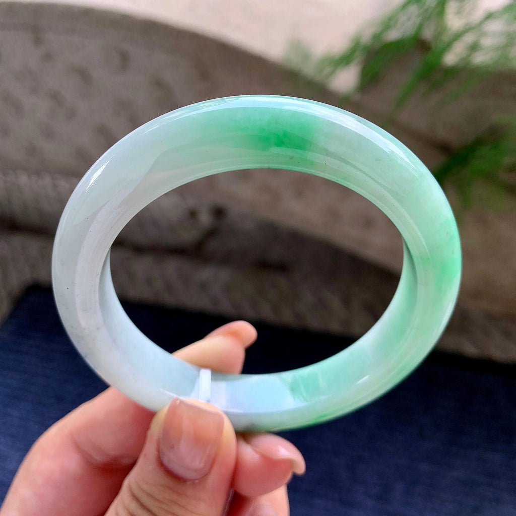细糯种乌鸡飘翠绿正圈平安镯 56.6圈口 天然缅甸A货翡翠（yc524411）