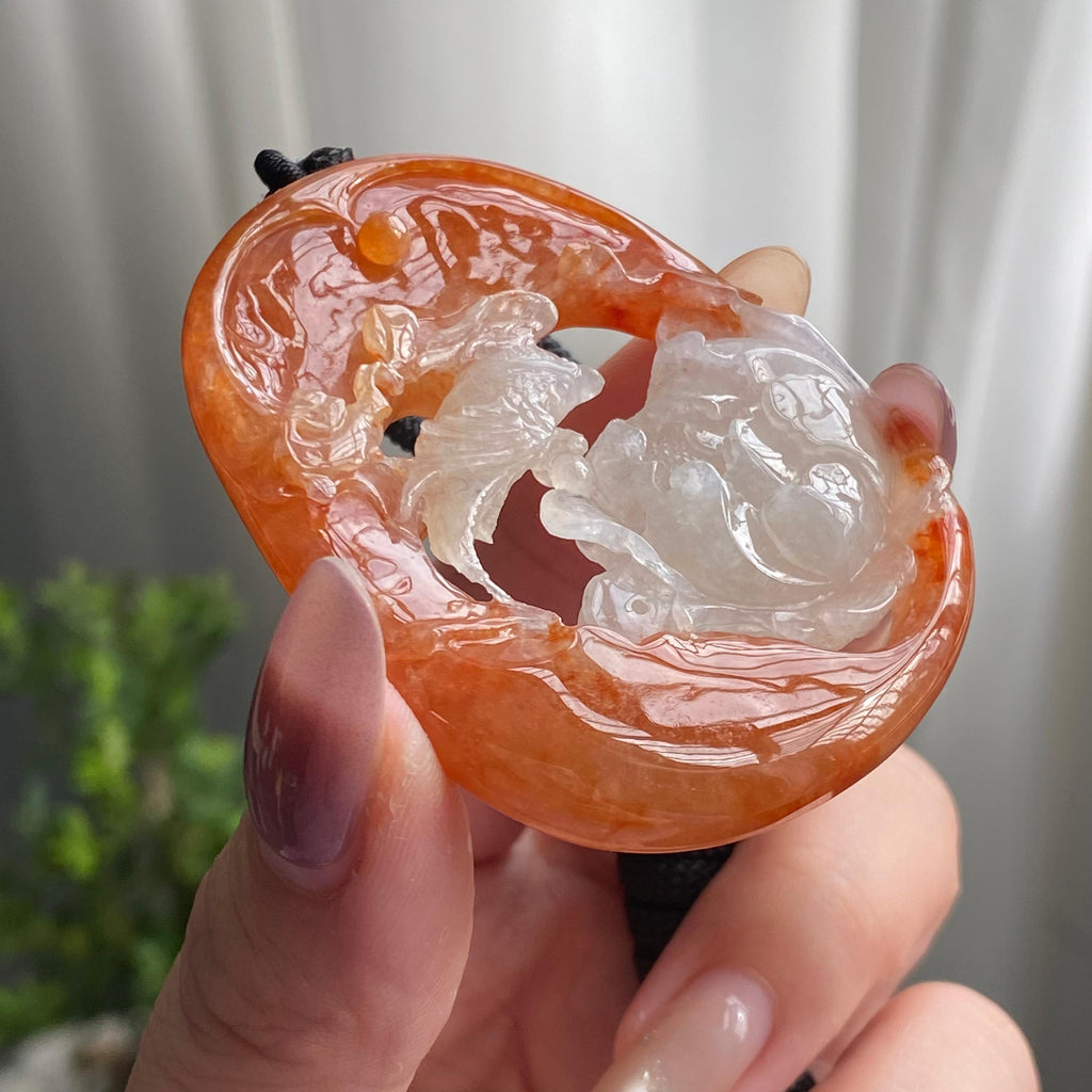 糯冰种黄翡花鸟牌吊坠（yc199628）