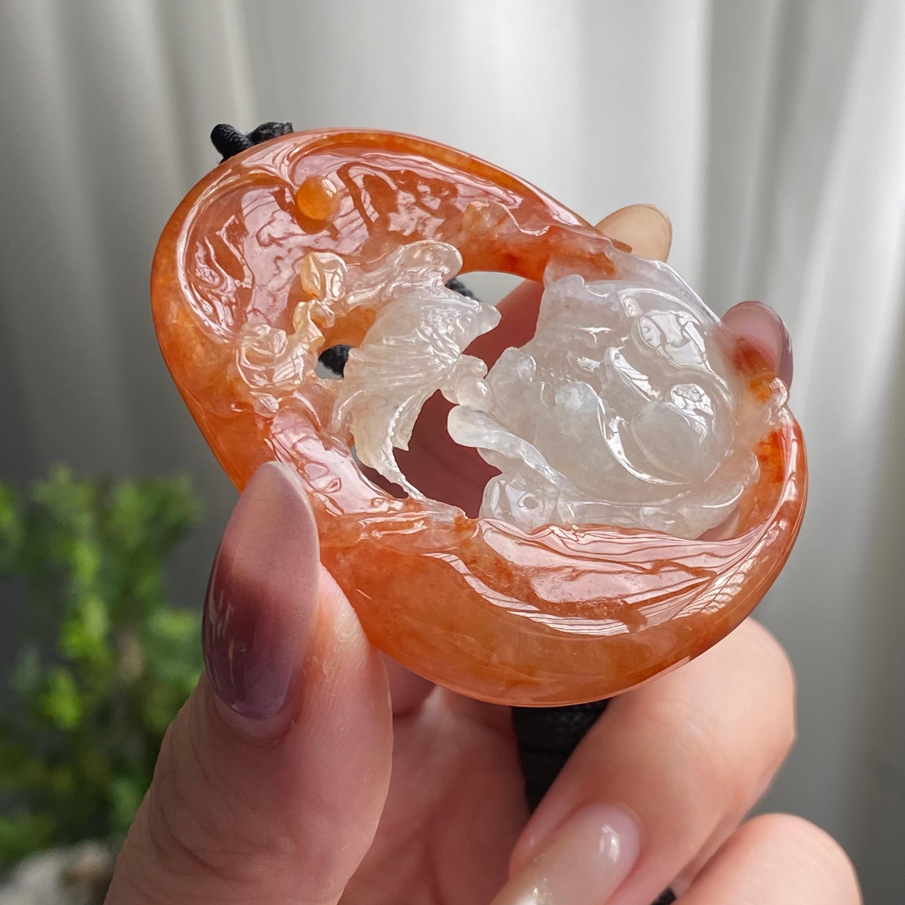 糯冰种黄翡花鸟牌吊坠（yc199628）