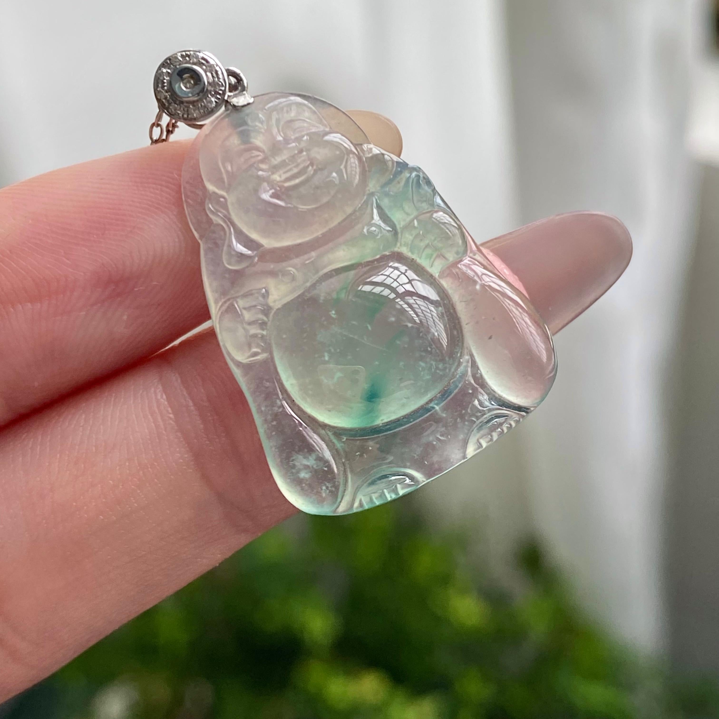 18k金钻镶冰玻种飘花佛公吊坠（yc200429）