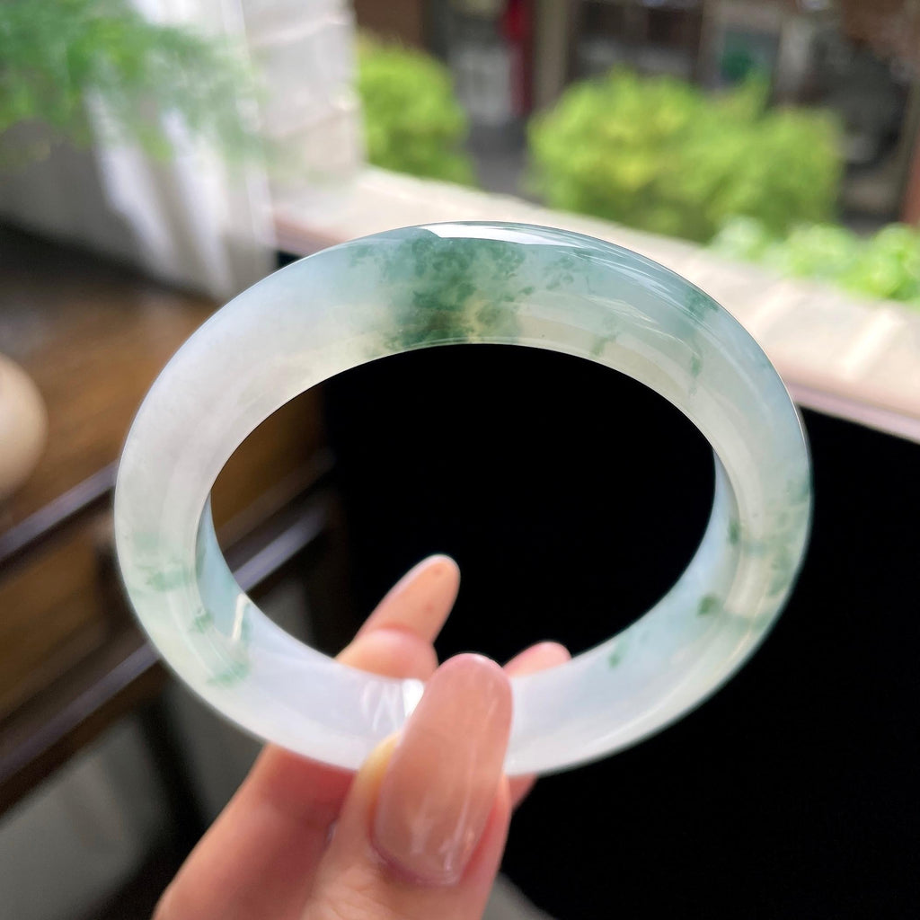 糯冰种绿飘花正圈平安镯 56圈（yc707494）