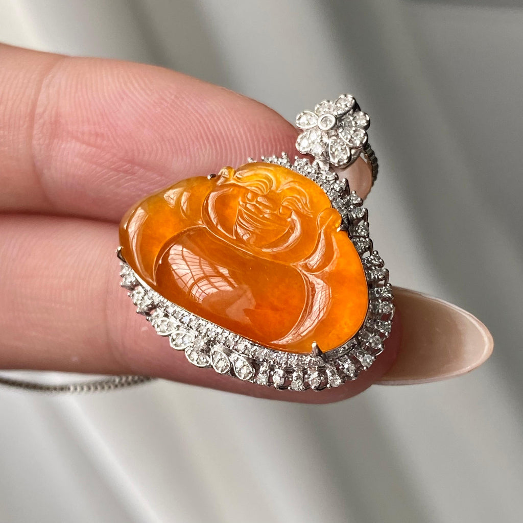 18k金钻镶冰种黄翡佛公吊坠（yc204868）