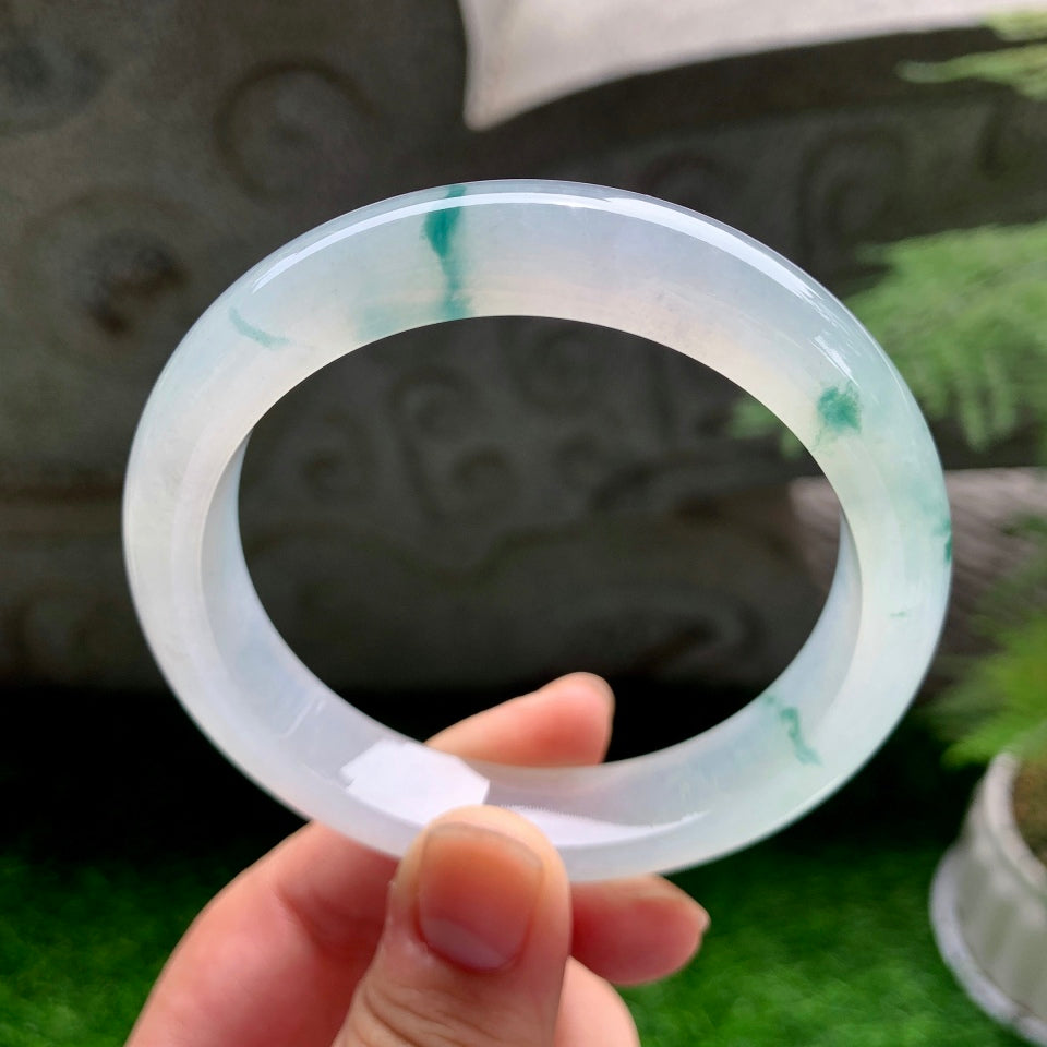 冰种飘花翡翠平安镯（58.8mm）（TF07013508）
