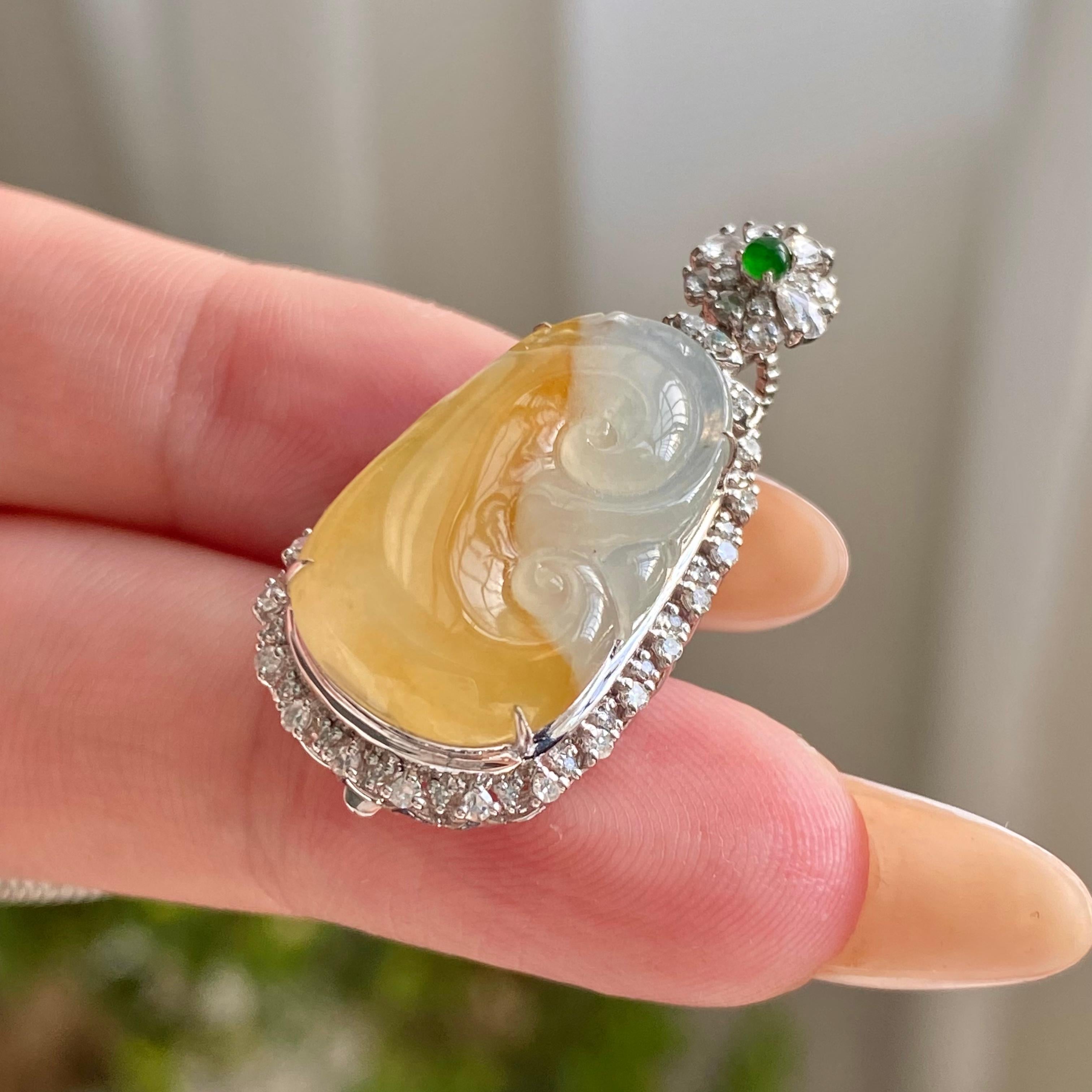 18k金钻镶冰种黄翡如意吊坠（yc216830）