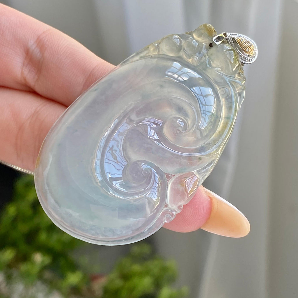 18k金钻镶冰种飘花飘黄翡如意吊坠（yc214318）