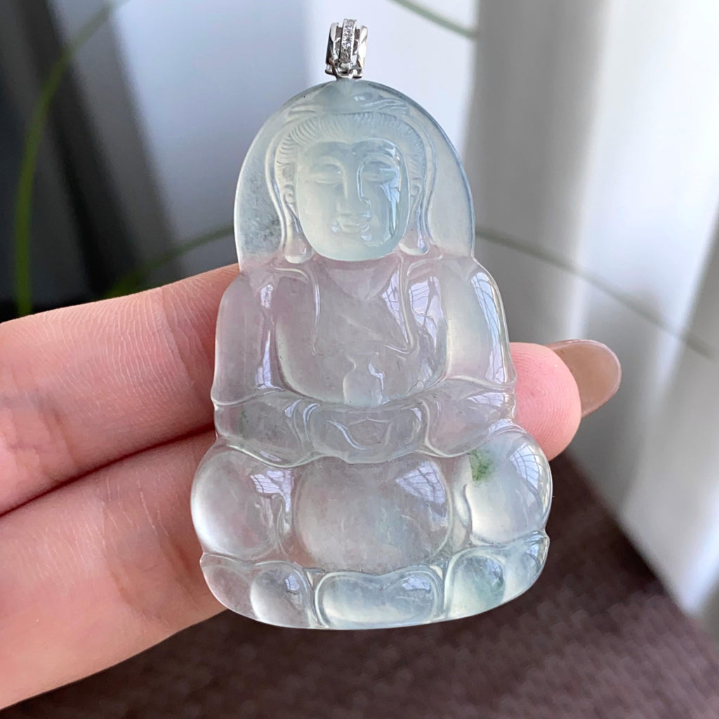 18k金钻镶冰种飘花观音吊坠（yc263792）