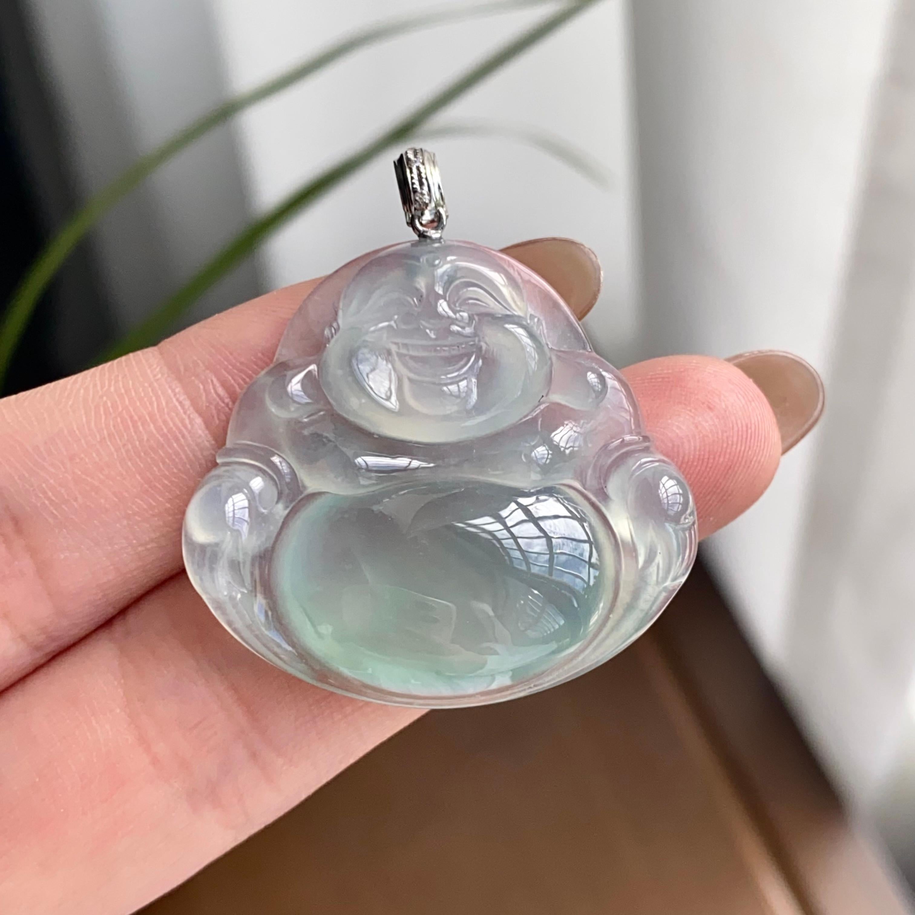 18k金钻镶冰种蓝底佛公吊坠（yc262738）