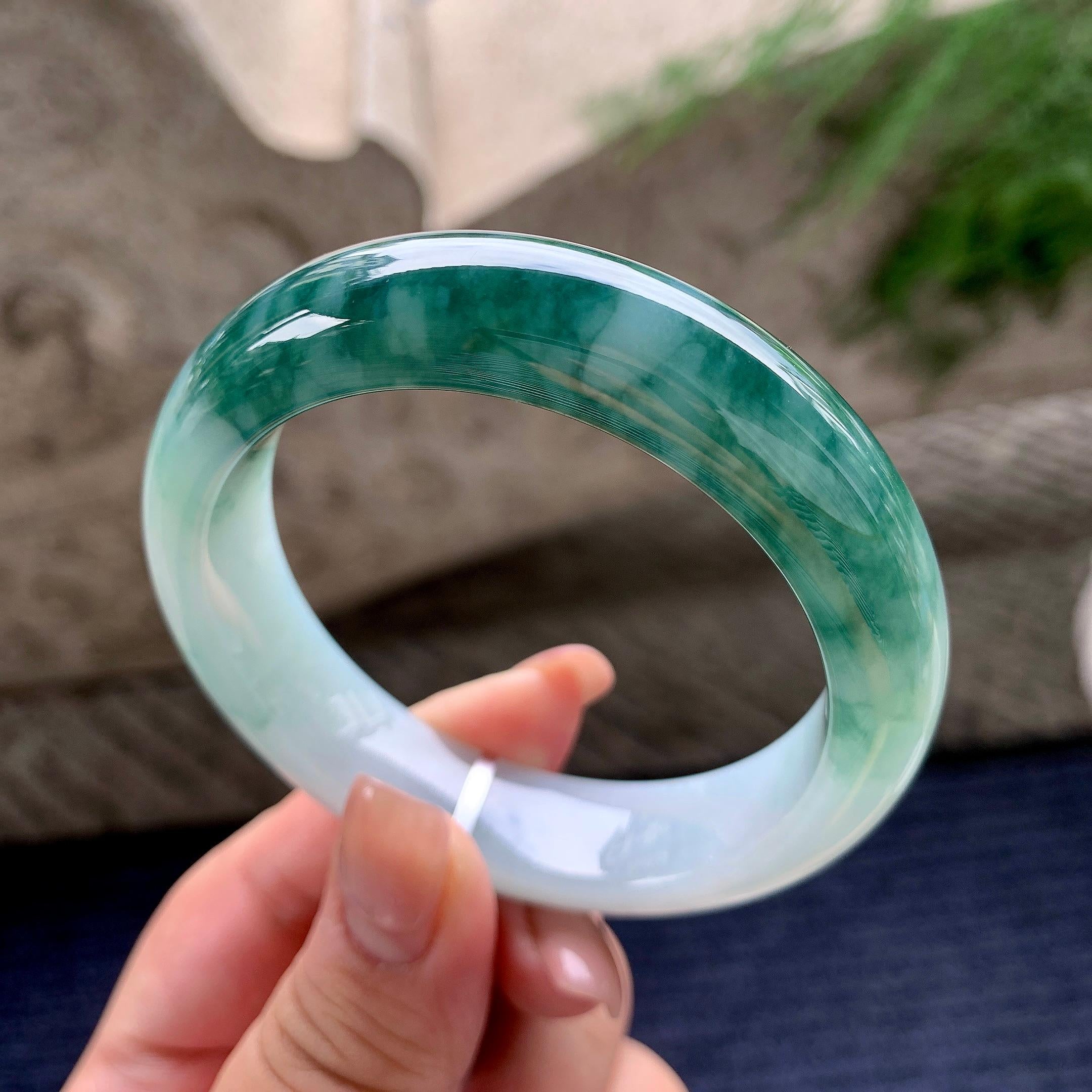 细糯种飘蓝花正圈平安镯 55.2圈口 天然缅甸A货翡翠（yc536202）