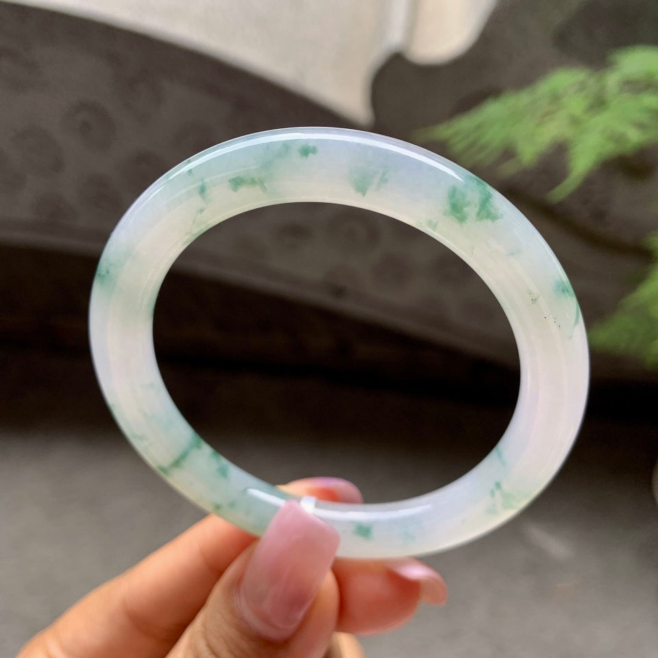 糯冰种飘蓝花圆条手镯（53mm）（yc106296）