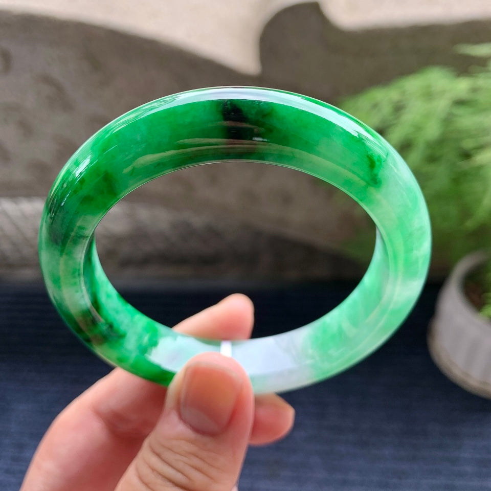 细糯种飘阳绿平安镯（56mm）（yc097824）