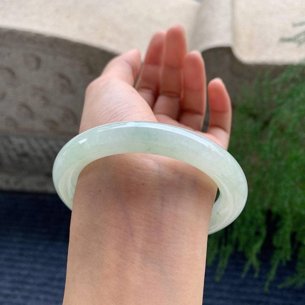 细糯种晴水绿圆条手镯 56.5圈（yc709334）
