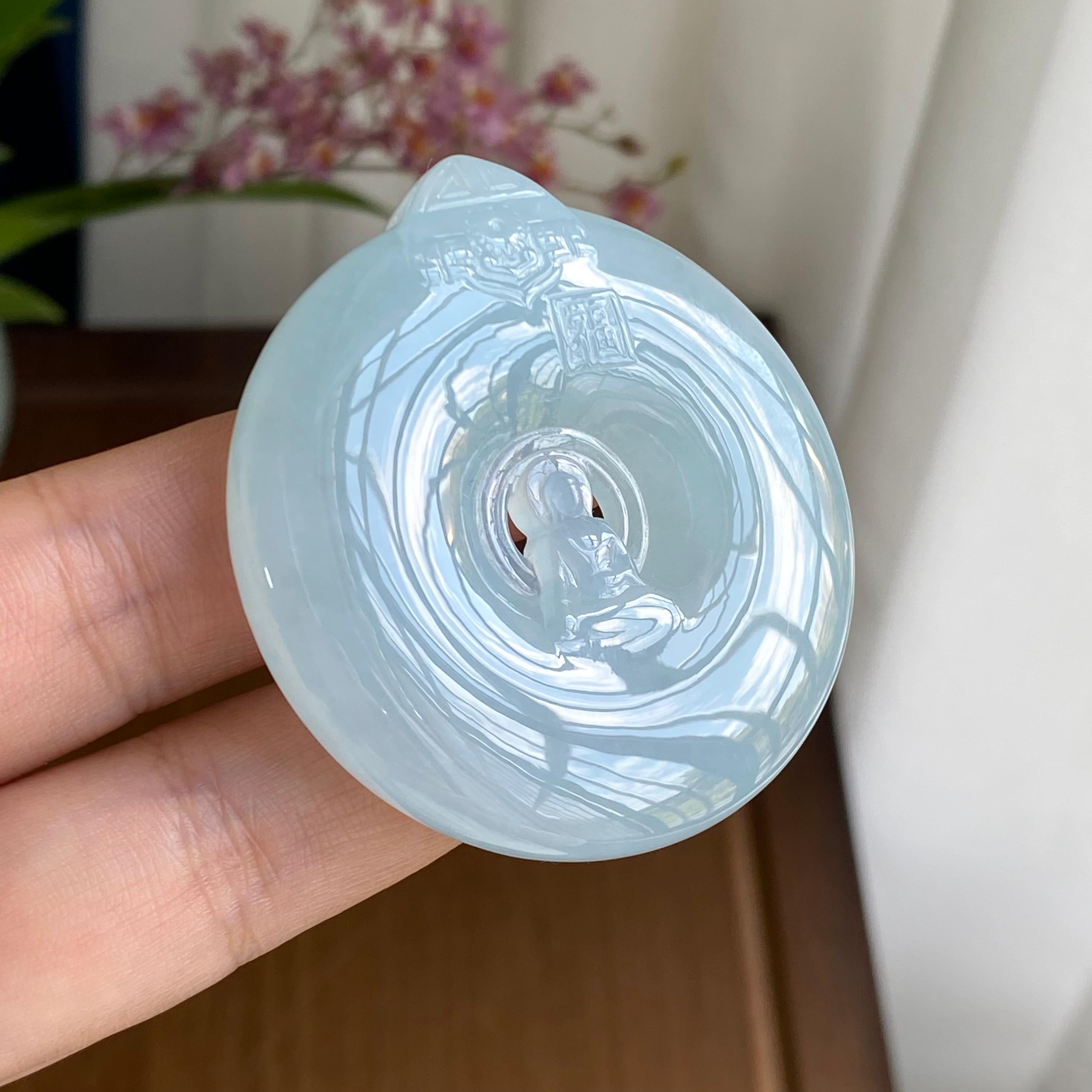 糯冰种蓝晴底平安扣吊坠（yc297002）