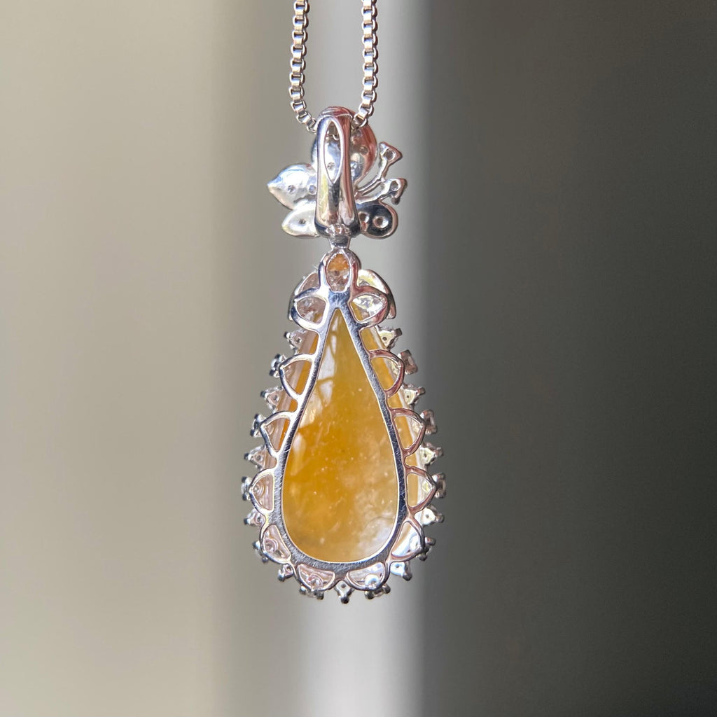 18k金钻镶冰种黄翡水滴吊坠（yc216836）