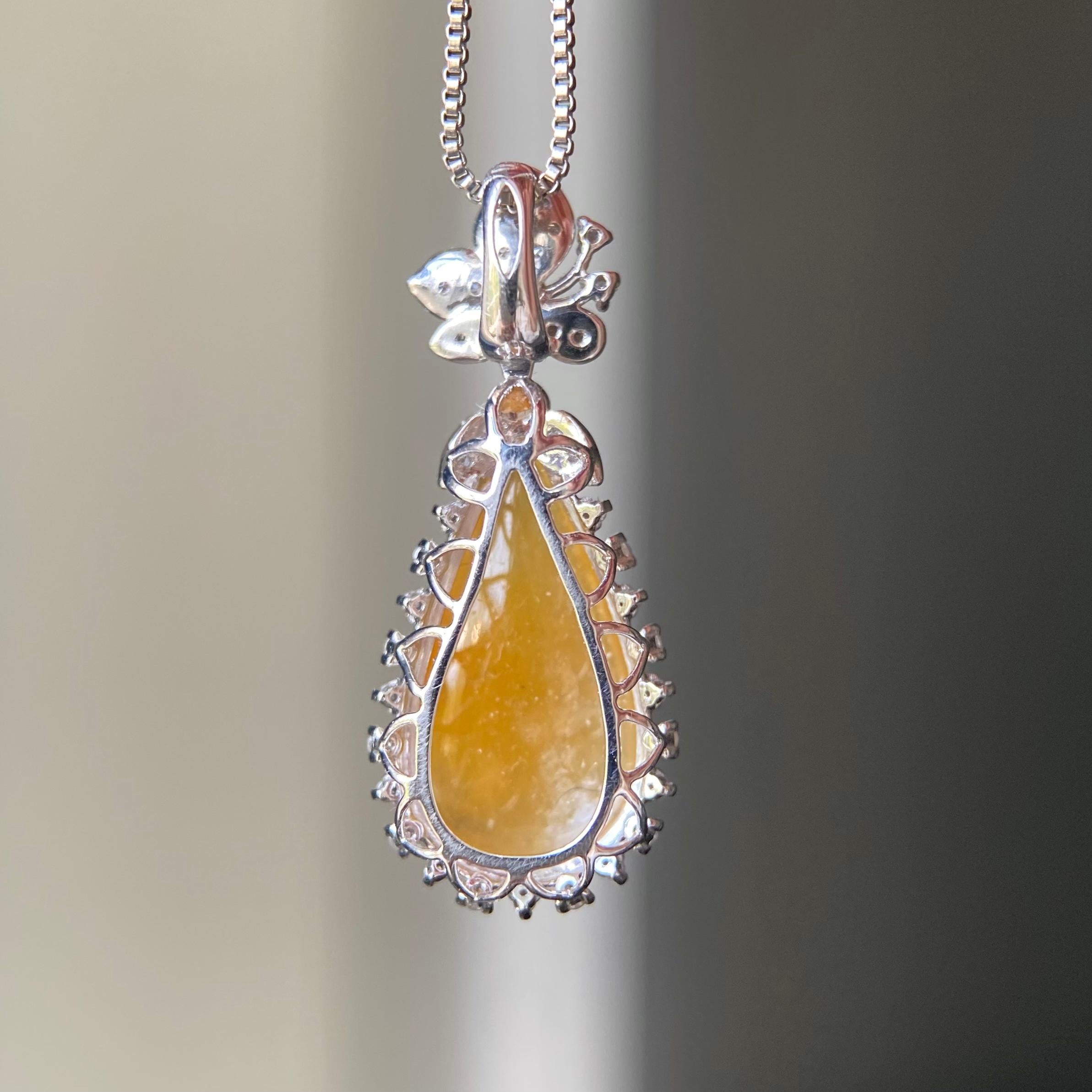 18k金钻镶冰种黄翡水滴吊坠（yc216836）