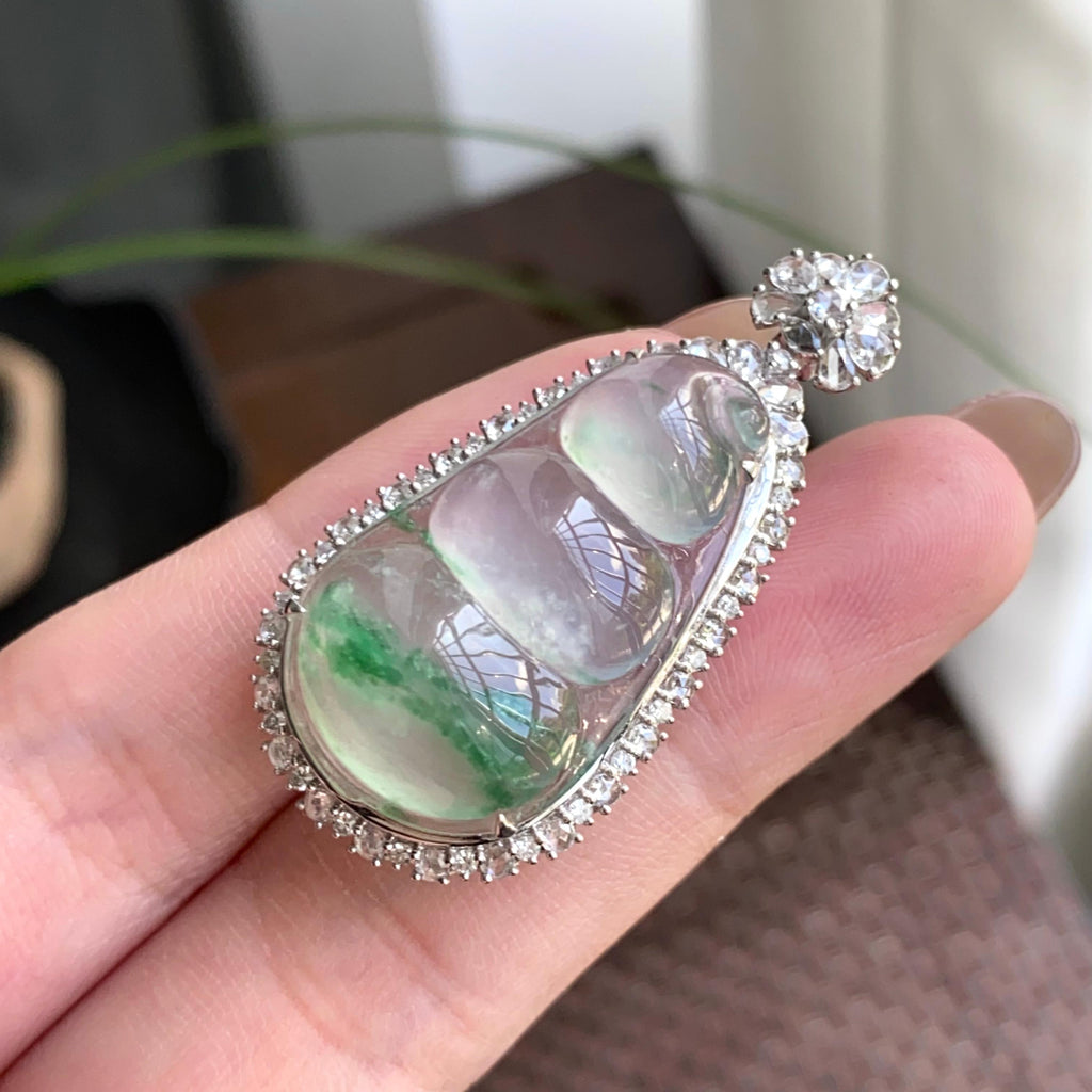 18k金钻镶冰种飘花福豆吊坠（yc263867）