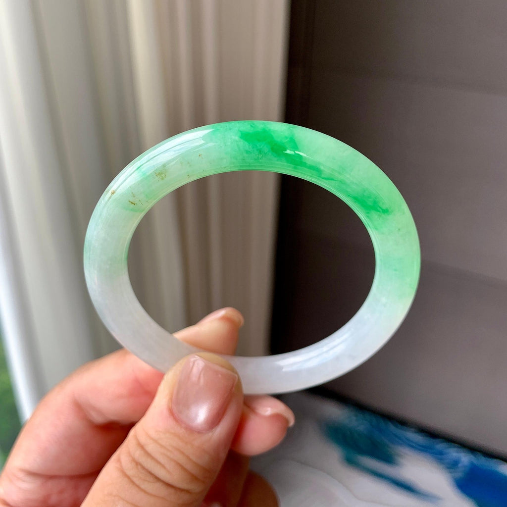 小圈口 糯冰种飘阳绿圆条手镯 50圈口 天然缅甸A货翡翠（yc703317）