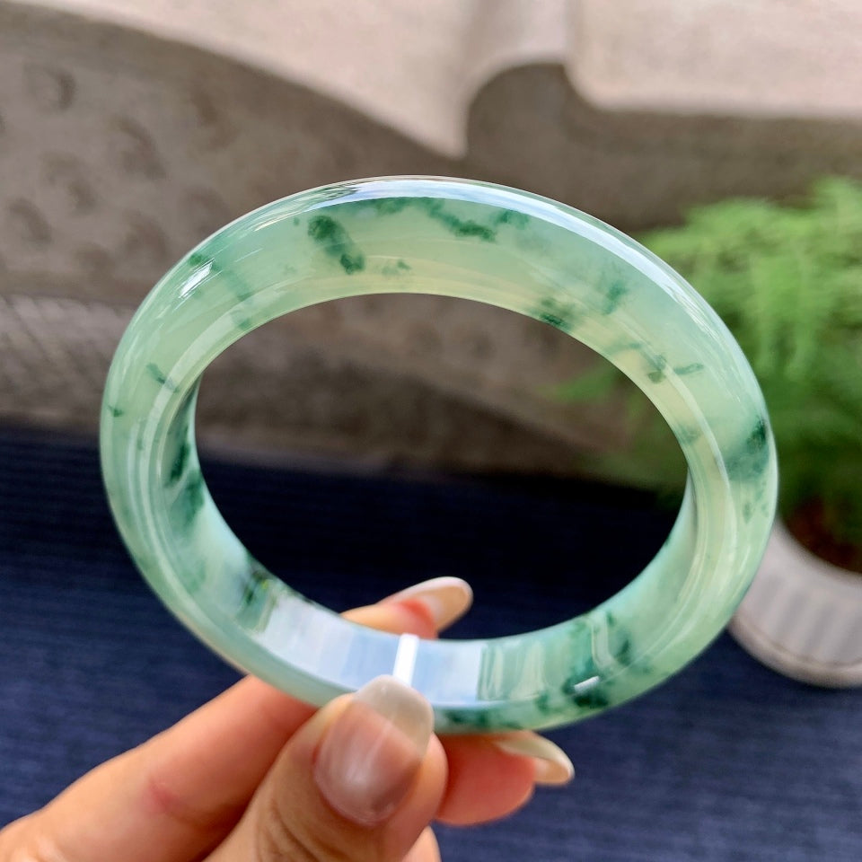 糯冰种飘花平安镯（57.6mm）（yc081116）