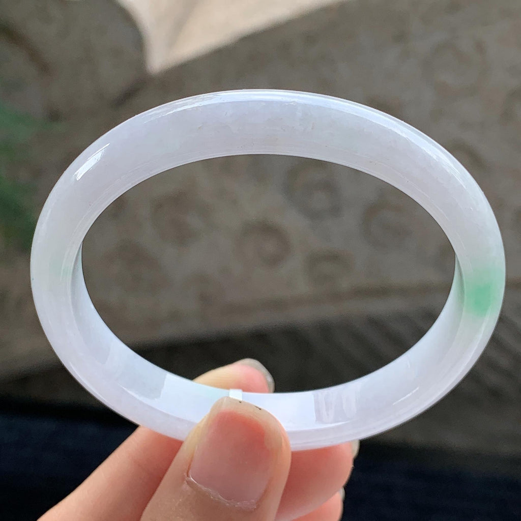 细糯种 白底青贵妃手镯 54圈 天然缅甸A货翡翠（yc699560）