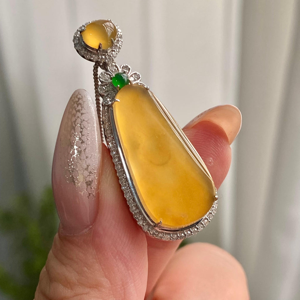 18k金钻镶冰种黄翡无事牌吊坠（yc206765）