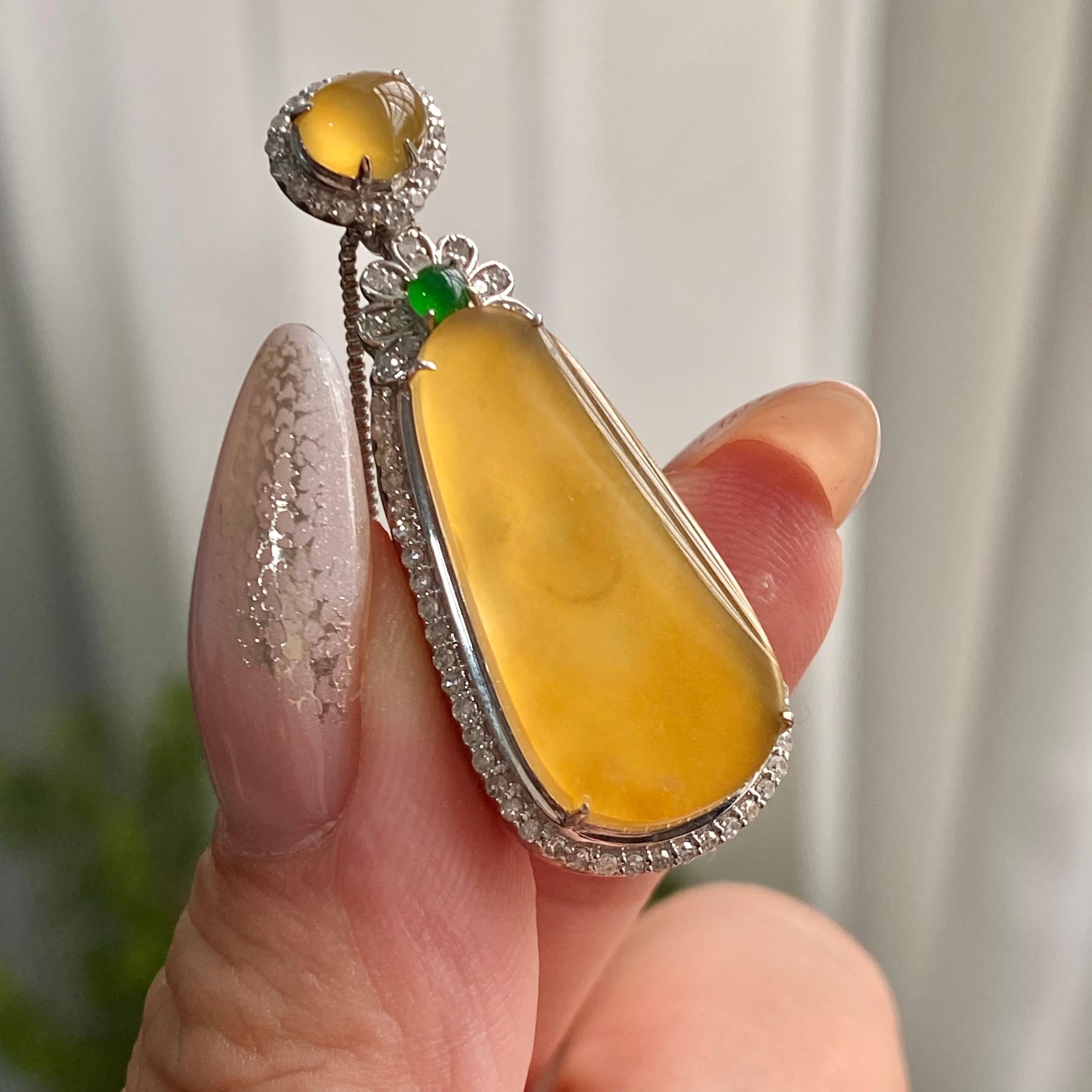 18k金钻镶冰种黄翡无事牌吊坠（yc206765）