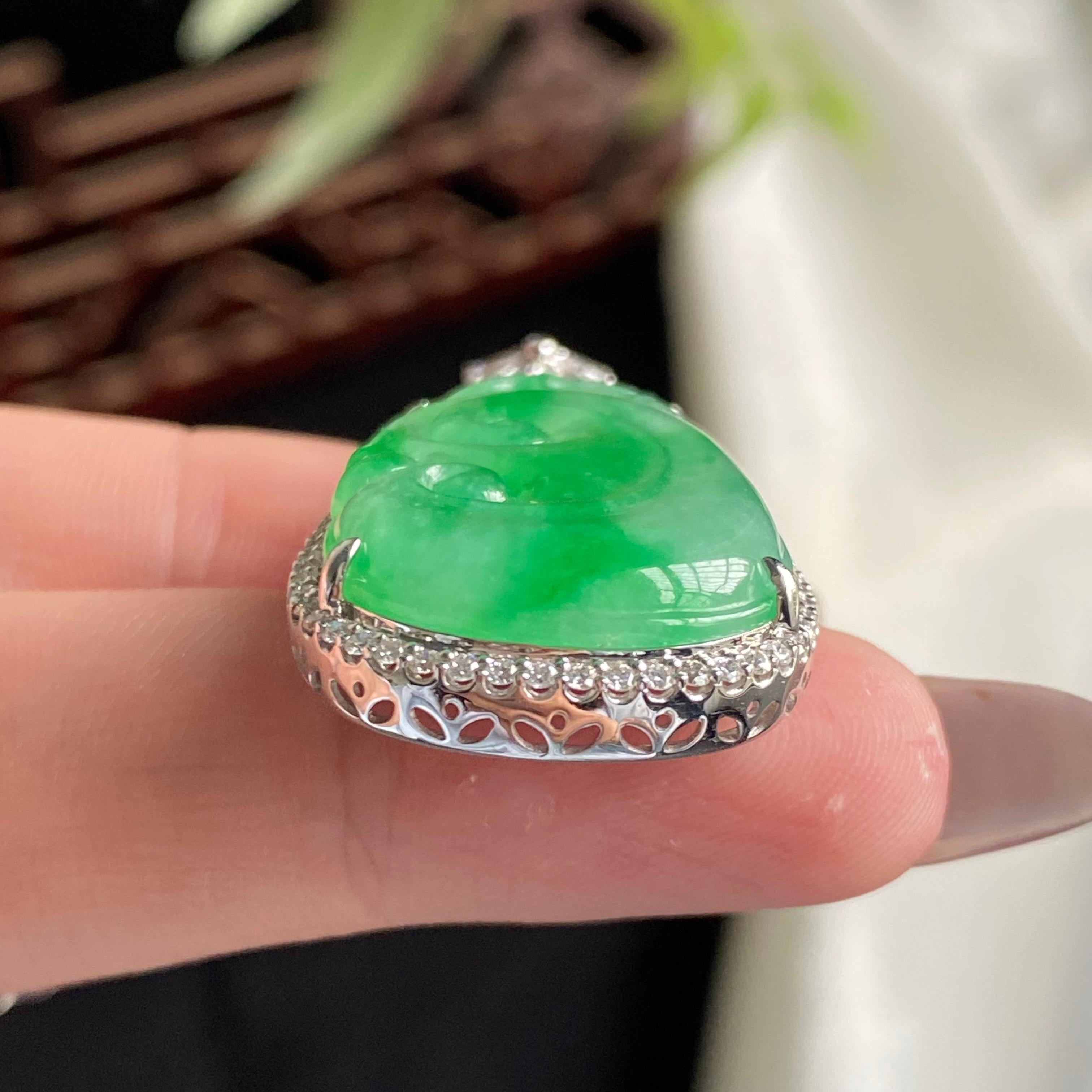 18k金钻镶冰种满绿如意吊坠（yc197330）